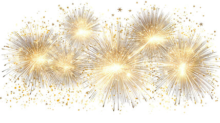 Happy New Year Golden Fireworks Cutout with Glowing Explosions

