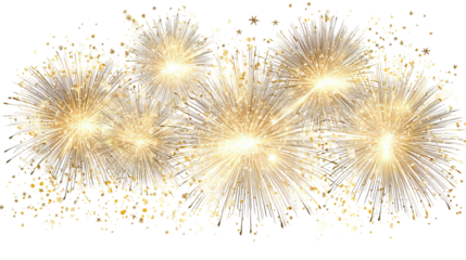 Happy New Year Golden Fireworks Cutout with Glowing Explosions

