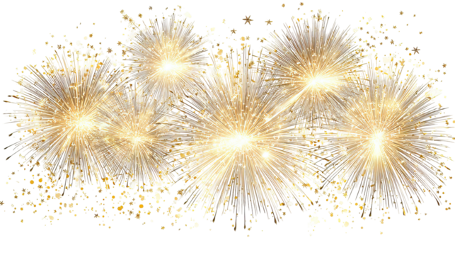 Happy New Year Golden Fireworks Cutout with Glowing Explosions

