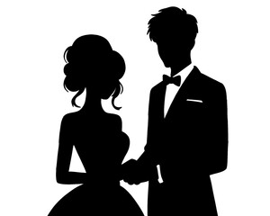 silhouette of bride and groom, silhouette of married couple, icon isolated on white background

