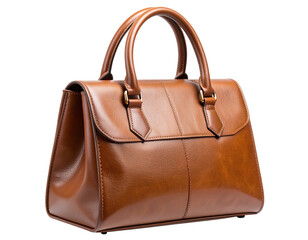 Untitled design - Brown Leather Handbag with Curved Handles in Side Angle View, isolated on a transparent background