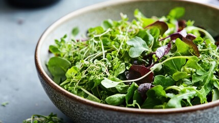 Exquisite freshness captured in a bowl: A vibrant microgreens salad creation