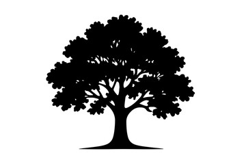 Silhouette of a tree with a lush canopy on transparent background