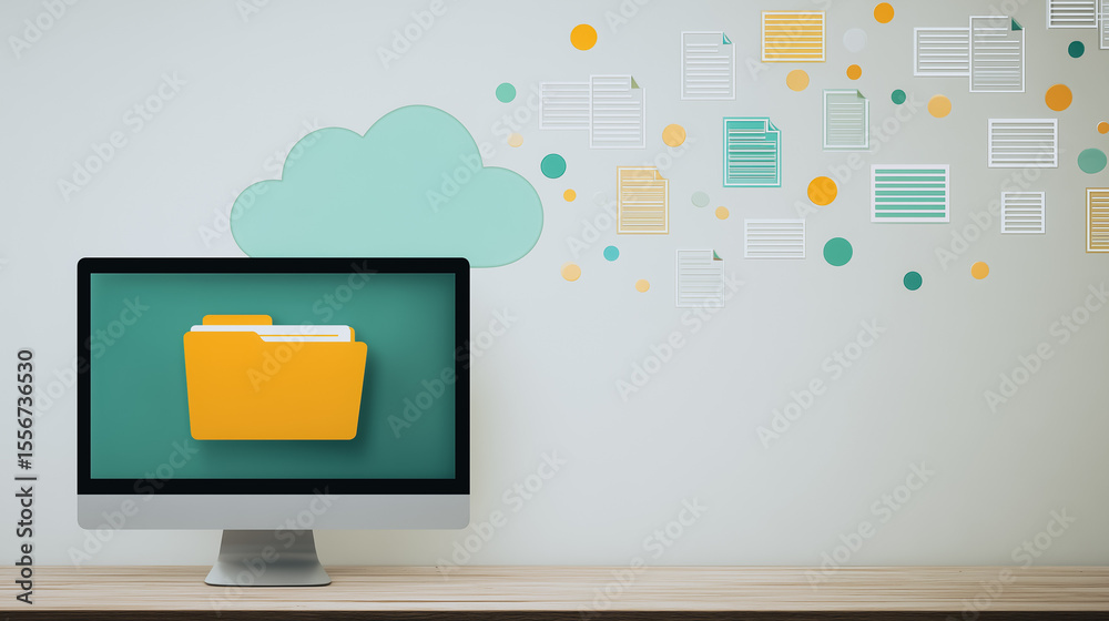 Poster digital data at your fingertips: an illustration captures a digital interface on a computer, with cl