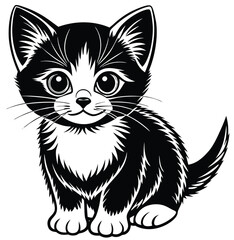 Obraz premium Cute black and white domestic feline kitten illustration