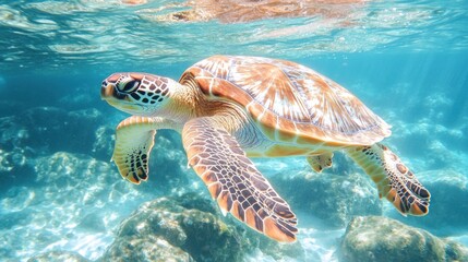 Fototapeta premium Underwater turtle swimming (1)