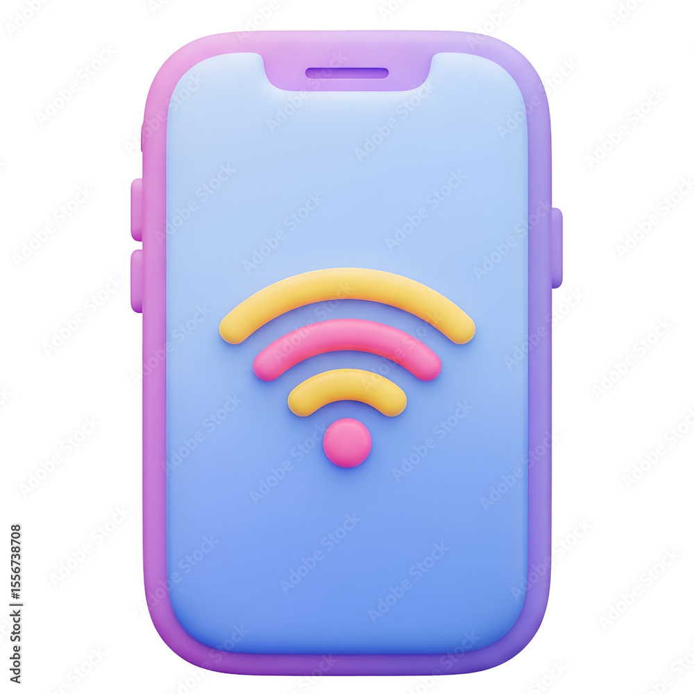 Fototapete 3d cellphone rendering displaying a wifi symbol on its screen on white or transparent background