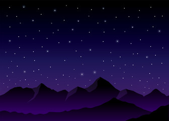 Obraz premium Beautiful night landscape with stars and silhouette mountain. vector illustration