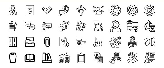 Black and White Business Workflow Teamwork Icon Bundle