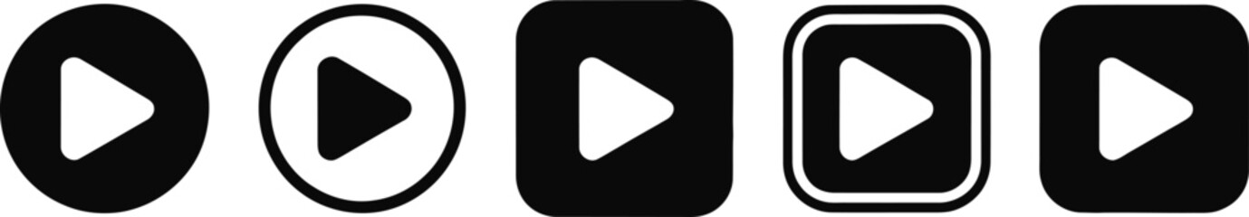 Various play button icons displayed in a row on a white background