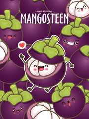 Vintage food poster design with mangosteen character
