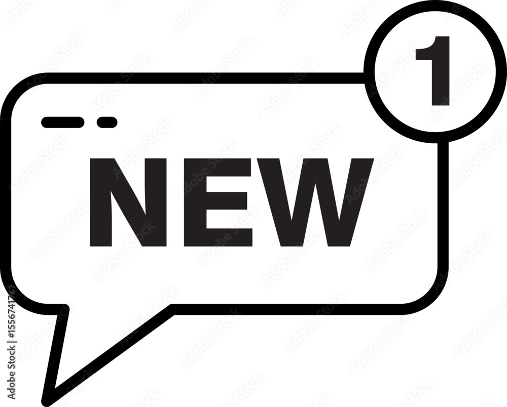 Poster new message notification icon, black outline speech bubble with number one alert, modern communicati