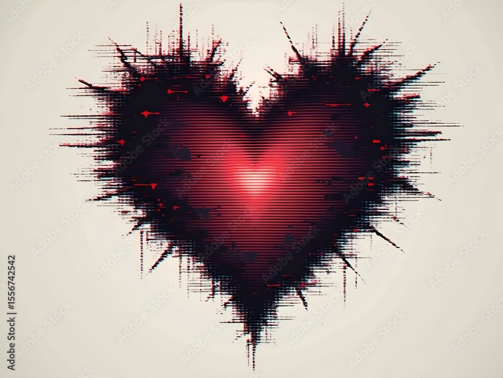 Fototapete Glitch distorted heart shape . Minimal art design . Noise destroyed heart logo . Trendy defect error shapes . Glitched frame .Broken effect . Grunge texture . Distress effect .vector