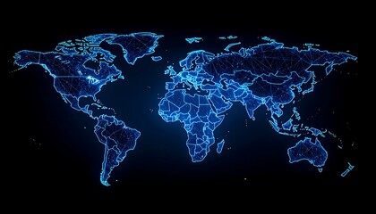 World map, glowing outline