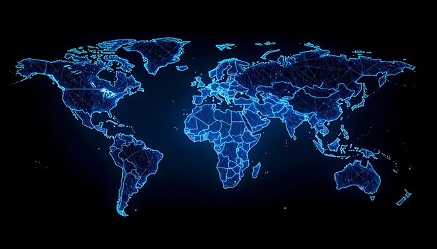 World map, glowing outline