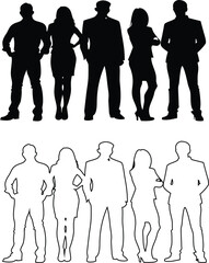 Silhouette and outline vector icons of male and female figures, perfect for infographics, UI/UX, and branding.