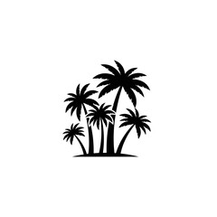 Obraz premium Flat black vector icon of a group of palm trees, tropical forest or island plant symbol 