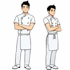 Two Male Chefs in White Uniforms Illustration
