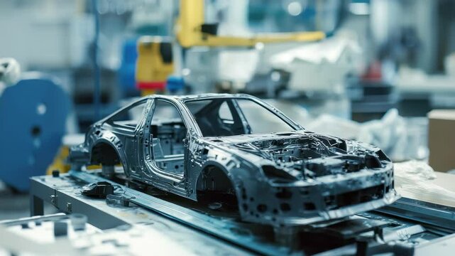 Detailed work on an intricate car model in a manufacturing workshop revealing the assembly process and craftsmanship in automotive design