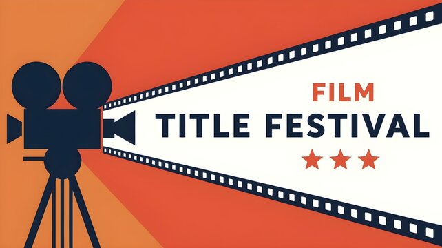 Retro Film Festival Poster Design Featuring Vintage Movie Camera Projecting Spotlight with Text and Stars on Bold Orange Background for Cinema Event Promotion, Entertainment, and Filmmaking Themes