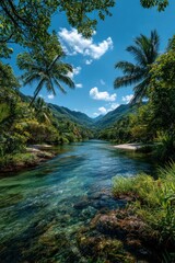 Fototapeta premium Tropical river valley with lush foliage