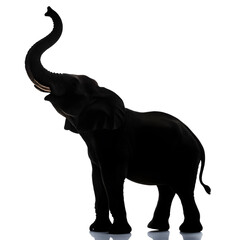 Obraz premium Elephant silhouette raising trunk high, symbolizing celebration, white background