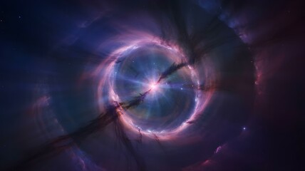 Fototapeta premium Glowing Abstract Cosmic Vortex with Bright Energy Ring and Deep Space Nebula Background, Futuristic Sci-Fi Concept Ideal for Space, Astronomy, Time Travel, and Astrophysics Visual Themes