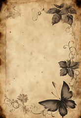 Antique Paper Texture with Vintage Floral and Butterfly Design Perfect for Backgrounds, Scrapbooking, and Digital Art