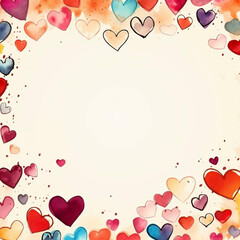Colorful Watercolor Hearts Frame Romantic Valentine's Day Background