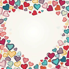 Colorful Hand-Drawn Hearts Frame Romantic Valentine's Day Background