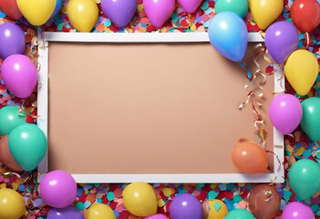 Colorful Balloons and Confetti Frame Perfect for Party Invitations or Festive Announcements
