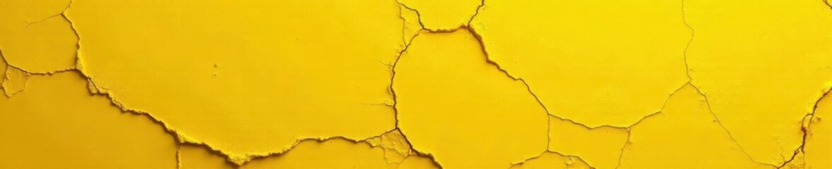 Fototapeta premium Cracked yellow wall, distressed paint texture, shadow, abstract, faded
