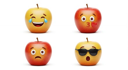 Naklejka premium Emoji apples with expressions on white background