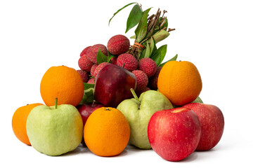 The High-resolution of guava, red apple, lychees and orange fruit photos with a 45MP camera