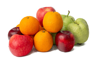 The High-resolution of guava, red apple and orange fruit photos with a 45MP camera