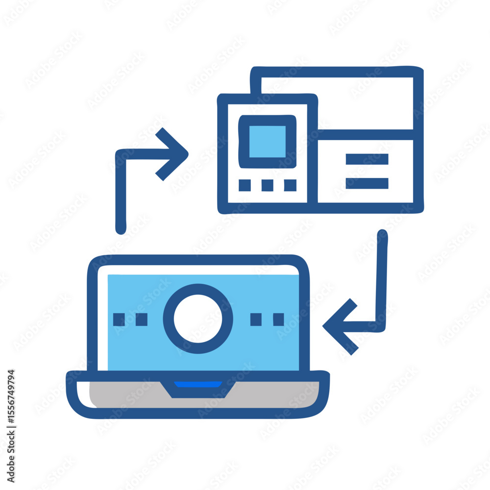 Poster data exchange between computer and server icon concept design