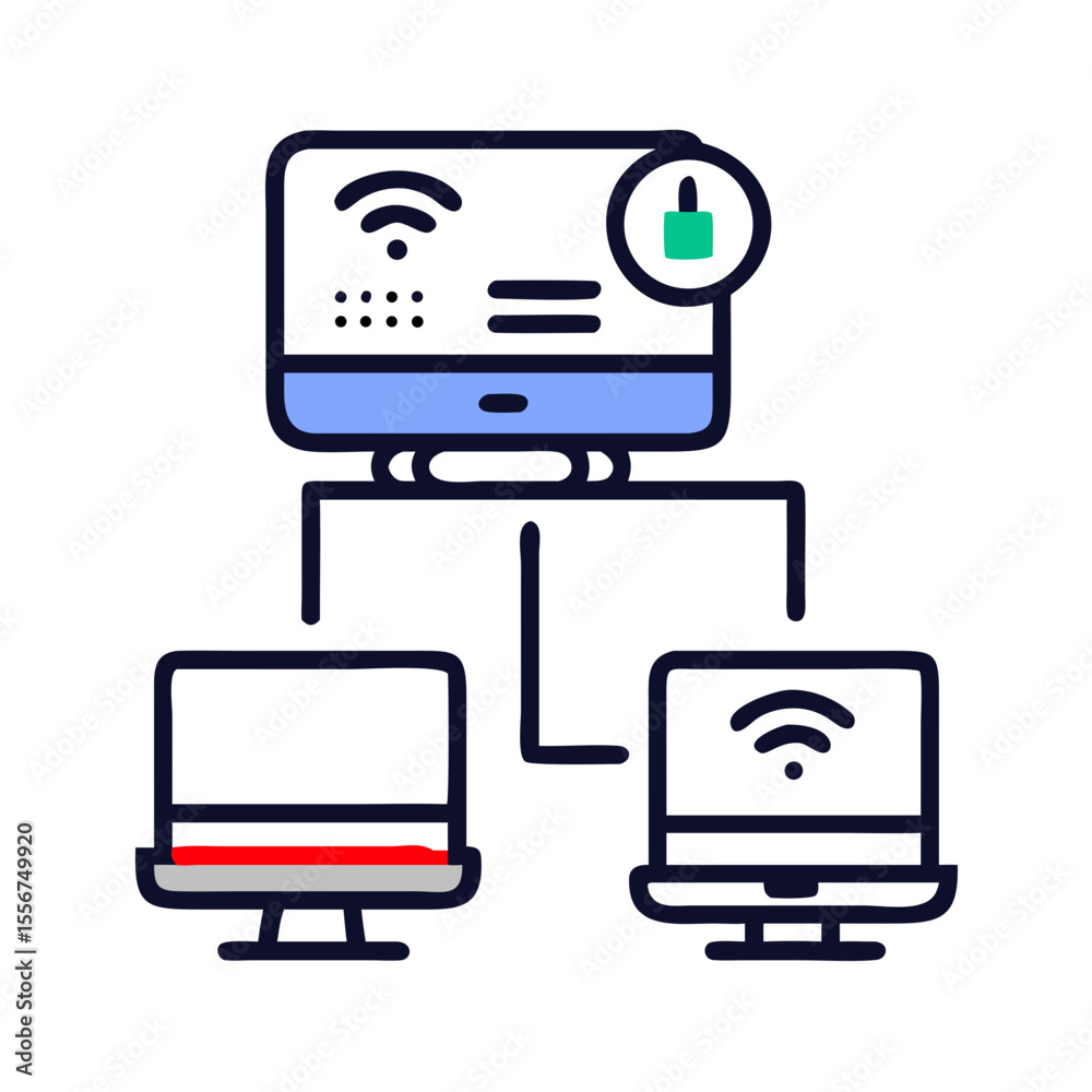 Poster network connection secured computers with security lock concept