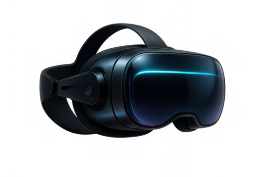 Modern vr headset with blue glowing light, isolated on transparent background, perfect for technology and gaming concepts - Powered by Adobe