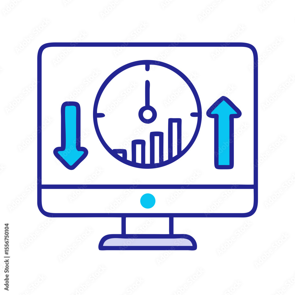 Poster data analysis represented on a computer screen with clock
