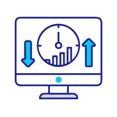 Data analysis represented on a computer screen with clock