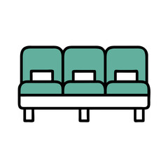 Minimalist aqua cinema seats row isolated on White Background