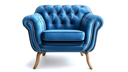 Classic armchair art deco style in blue isolated on white background 