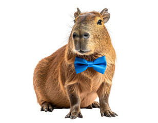 Fototapeta premium Capybara Portrait With Blue Bow Tie Isolated on Transparent Background