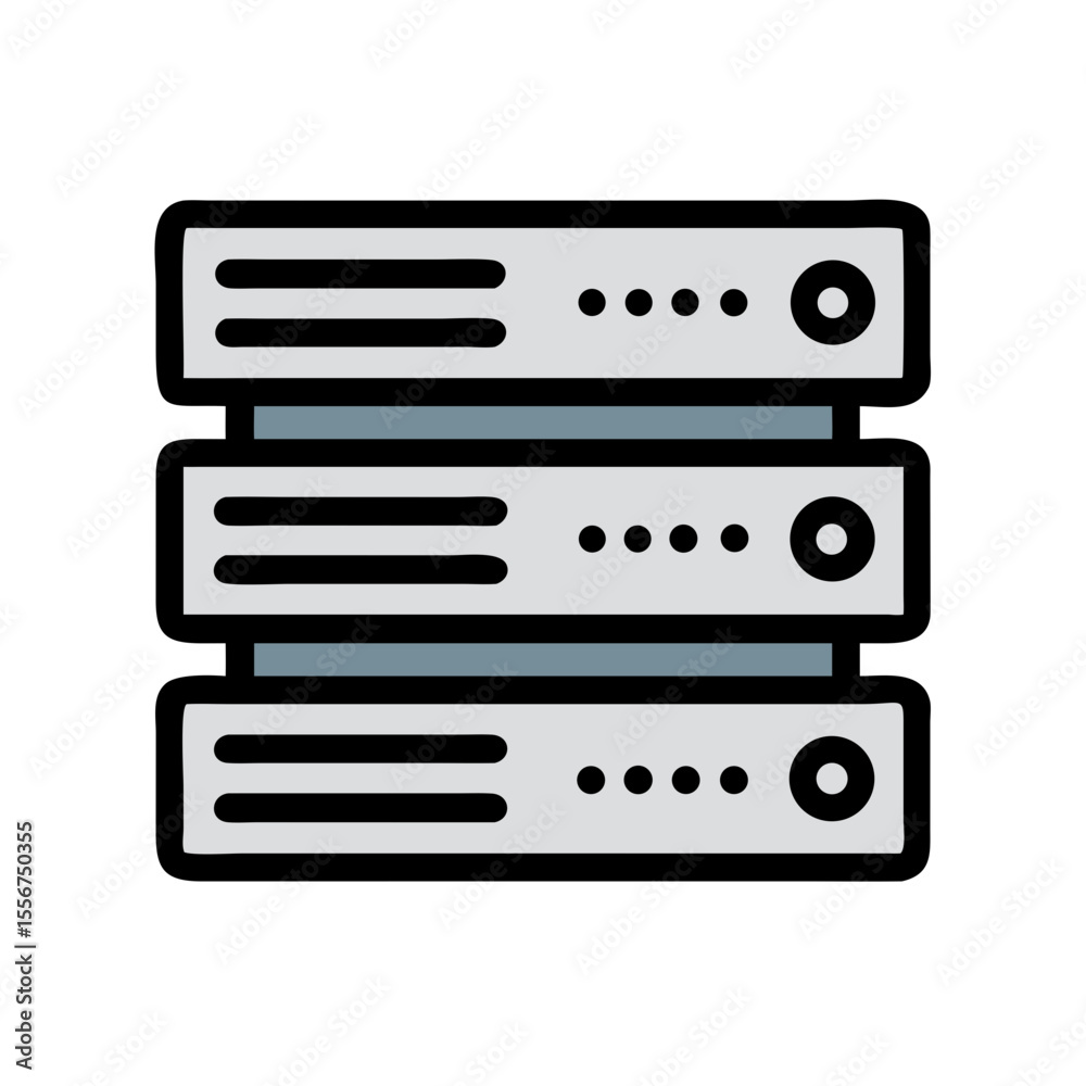 Poster isolated network server icon showing data processing equipment stack