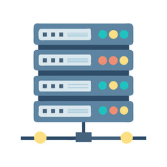 Flat illustration of stacked data servers against a White Background