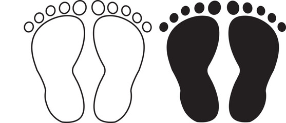 Set of human footprints icon set. Foot imprint icon collection.impression, shape, outline footprints icon on white background symbol,,
