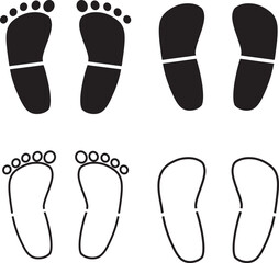 Set of human footprints icon set. Foot imprint icon collection.impression, shape, outline footprints icon on white background symbol,,
