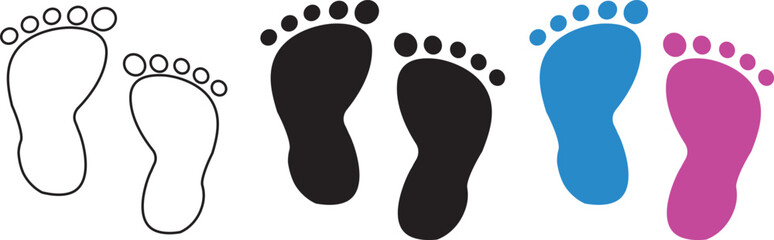 Footprints icon set.Simple black footprint pair icon graphic vactor,