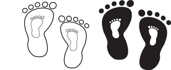 Set of human footprints icon set. Foot imprint icon collection.impression, shape, outline footprints icon on white background symbol,,
