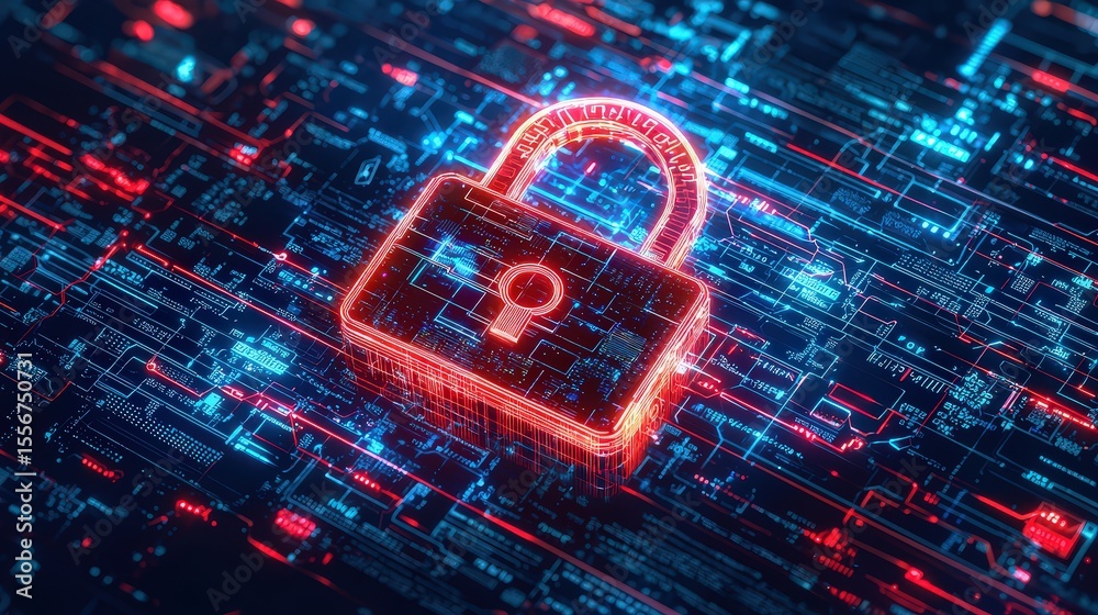 Poster cybersecurity action focused on data protection virtual space digital art futuristic environment mod